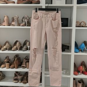 H&M Divided Vintage Destroyed Pink Boyfriend Jean